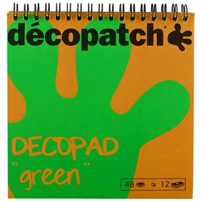 Image of Décopatch Ref BLOC05O Decopad Green Papers 15cm x 15cm, 48 Sheets, 12 Patterns, Smaller Scale Suitable for Mach, Wood, Metal, Plastic &amp; More, Greens