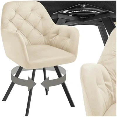 Image of TecTake® Velvet Dining Chair with 180 Swivel Function, Sturdy Steel Legs, Thickly Padded Armchair 120kg Load Capacity &amp; Quick Assembly Ideal Living Room, Kitchen Office Cream
