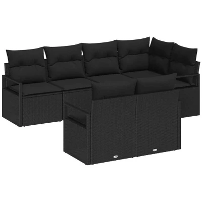 Image of vidaXL 7 Piece Garden Sofa Set with Cushions Black Poly Rattan
