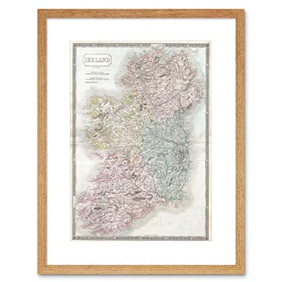 Image of Wee Blue Coo MAP 1850 HALL IRELAND PRINT FRAME WOODEN FRAMED PICTURE POSTER GIFT F12X006