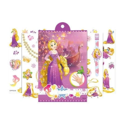 Image of Fashion Yo 4 Sheets Kids Girls Princess Mermaid Temporary Tattoos Sticker Birthday Party Bag Fillers Favors Supplies Gifts Goodies,Fake Waterproof Tattoo Set (Rapunzel)