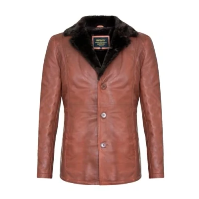 Image of Infinity Leather Mens Reefer Blazer Jacket Pablo Brown Lamb Size Medium