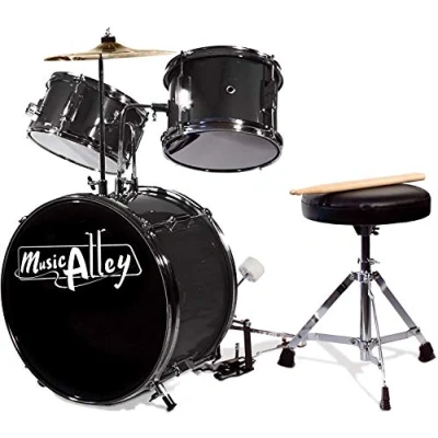 Image of Music Alley Junior Drum Kit for Kids with Kick Pedal, Stool &amp; Sticks Black