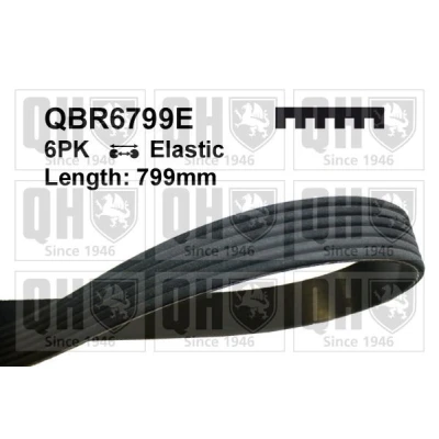 Image of 6PK799ELASTIC V ribbed belt QUINTON HAZELL QBR6799E 799mm 6 Elastic VOLKSWAGEN: Golf 7, Scirocco III, Tiguan I, AUDI: A1 Sportback, A3 Sportback