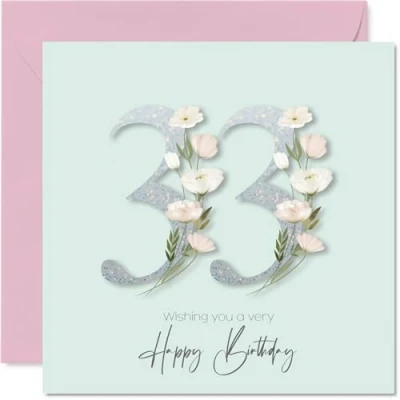 Image of 33rd Birthday Cards for Women Fancy Floral Flowers Happy Card 33 Year Old Woman Neighbour Friend Auntie Wife, 145mm Bday Greeting