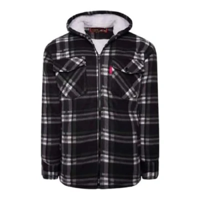 Image of High Mount Unisex/Men&#039;s Fleece Naxter Sherpa Fur Lined Lumberjack Check Hoodie (Black, 5XL)