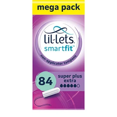 Image of Lil Lets Non Applicator Super Plus Extra Tampons X 84, (6 Packs of 14 Tampons), For Very Heavy Flow, 5 Droplets, Plant Based, SmartFit™ App Tampon