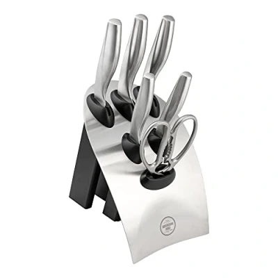Image of Rockingham Forge 230 Series 7 Piece Knife Block Set Fully Forged Kitchen Knives and Scissors Set,Silver