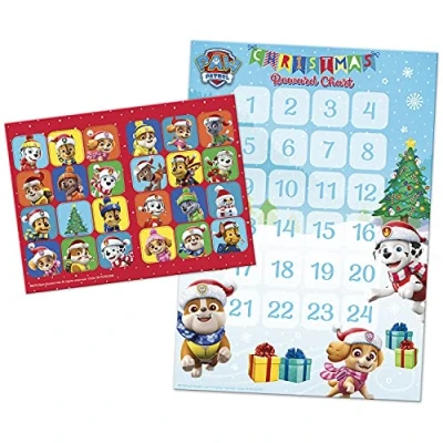 Image of Paper Projects 01.70.30.032 Paw Patrol Advent Calendar Reward Chart Includes 24 Stickers Count Down to Christmas, Multi Coloured, 29.7cm x 21cm
