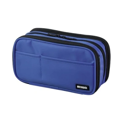 Image of LIHITLAB Large Capacity Triple Zipper Pencil Case For School Office College, Big 8 Compartments Bag Holder Adults Teen Boys Girls, Travel Cosmetics Storage, Blue (A7556 108)