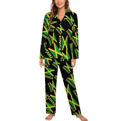Image of Jamaican Flag Womens Pyjamas Set Long Sleeve Pjs Sets Pajama Sleepwear Loungewear XL