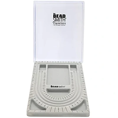 Image of The Beadsmith Bead Board, Grey Flocked, 3 U Shaped Channels, 6 Recessed Compartments, 9.5 x 13 inches, Design Boards for Creating Bracelets, Necklaces and Other Jewelry