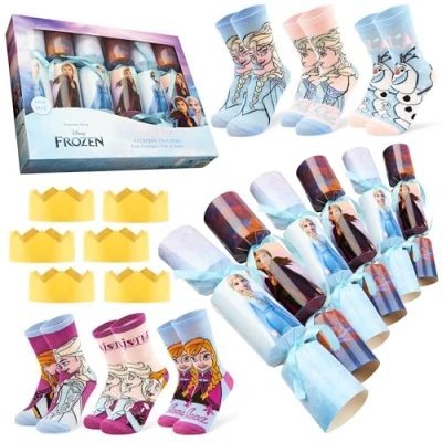 Image of Disney Stitch Christmas Crackers Set of 6 with Socks Inside One Size Crew Minnie Mouse Women Teenagers Kids Gifts (Blue Frozen Kid)