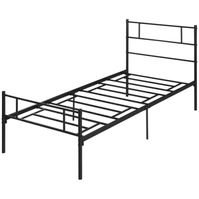 Image of HOMCOM Single Metal Bed Frame Solid Bedstead Base with Headboard and Footboard, Slat Support Underbed Storage Space, Bedroom Furniture, Black