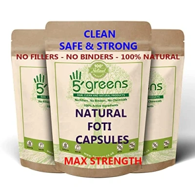 Image of 5greens FO TI ROOT (He Shou Wu) Capsules 12:1 6600mg equivalent 12 x 500mg NO NASTY EXTRAS FILLERS OR BINDERS 100% NATURAL EXTRACT PREPARED (120 Capsules)