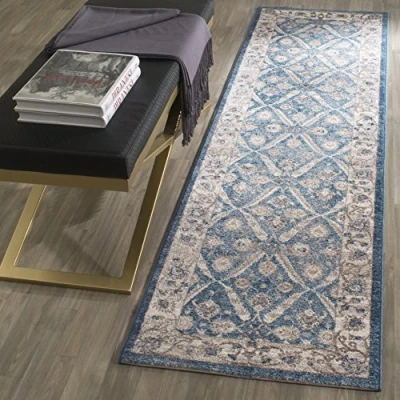 Image of SAFAVIEH Traditional Rug for Living Room, Dining Bedroom Sofia Collection, Short Pile, in Blue and Beige, 66 X 183 cm