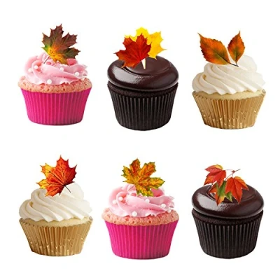 Image of 27 Stand Up Premium EDIBLE Wafer Paper Autumn Leaves Cake Toppers Decorations by Top That