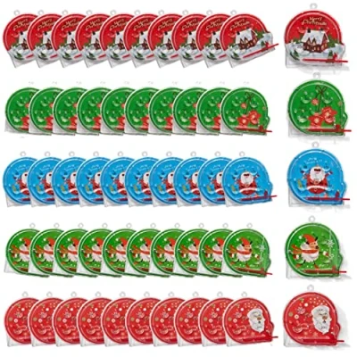 Image of THE TWIDDLERS 50 Mini Christmas Pinball Toy Games, 6cm Assorted Festive Designs for Kids, Crackers, Stocking Party Gift Bag Fillers and Favours