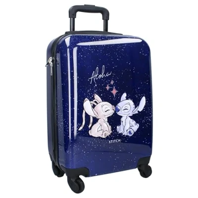 Image of STITCH and Angel Aloha Hard ABS suitcase Travel trolley for Children 4 Wheels Extendable Handle 46 x 33 21 cm Capacity 31 Litres Colour Dark blue, Valigia piccola,