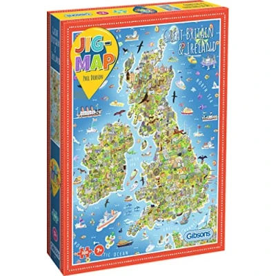 Image of Great Britain &amp; Ireland Jigmap 250 Piece Children’s Jigsaw Map Premium 100% Recycled Board Bright, Colourful Puzzle for Boys Girls Gift Older Kids Gibsons Games