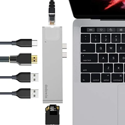 Image of dodowin USB C HUB 7 IN 2 Portable ADAPTOR, Compatible for Macbook pro/Air 2020 2016, Accessories Air/Pro M1 Adapter, Expand to HDMI 4K, Ethernet, * USB3.0, SD/TF, Thunderbolt 3