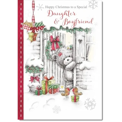 Image of doodlecards Daughter and Boyfriend Christmas Card Grey Bear in Snow Large A4 Size for &amp; with Plain Envelope