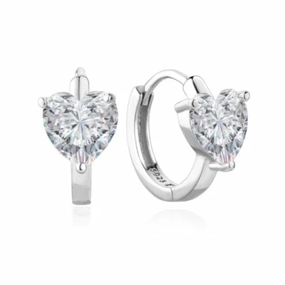 Image of YAXUN 925 Sterling Silver Small Hoop Earrings For Women Girls, with Heart shaped Austrian Crystal Diamond Huggie Hinged Hoops Fashionable Lovely Jewellery Gifts