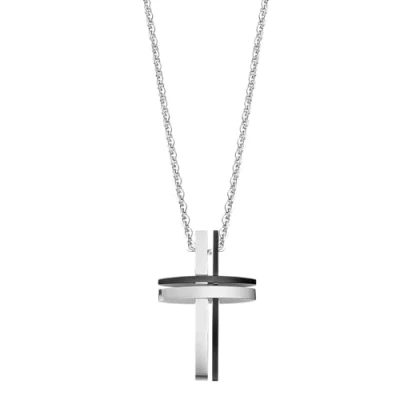 Image of LOTUS STYLE Necklace LS1984 1/1 Men In Black Stainless Steel 316l Cross 500mm Men, one size, Steel, No Gemstone