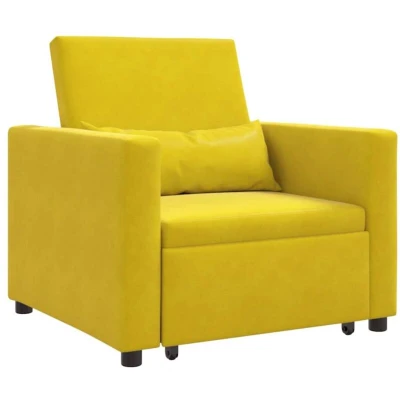 Image of vidaXL 3 in 1 Single Sofa Bed Convertible Yellow Velvet