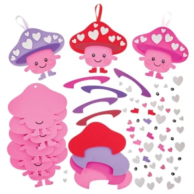 Image of Baker Ross FX955 Love Heart Toadstool Mix and Match Decoration Kits Pack of 8, Valentines Day Craft for Kids