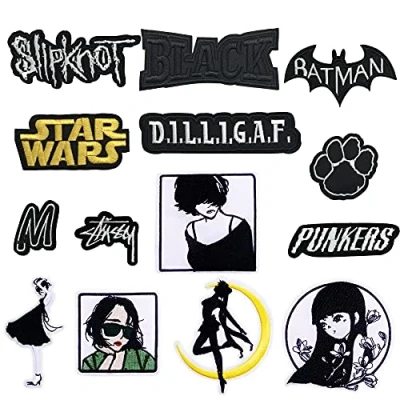 Image of Woohome 14 PCS Iron On Patches Girl Letters Embroidery Decorative Patch Applique Stickers for Clothes, Bags, Shoes and Hats