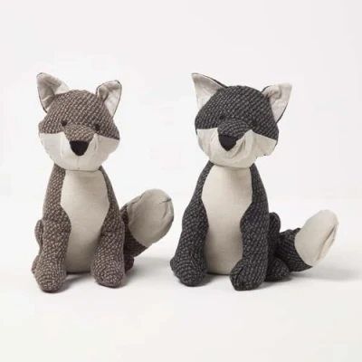 Image of HOMESCAPES Textured Fox Door Stops, Set of 2 in Grey and Brown, 30 cm, Luxuriously Soft Material Animal Stoppers for Home or Office Heavy 1.6 kg