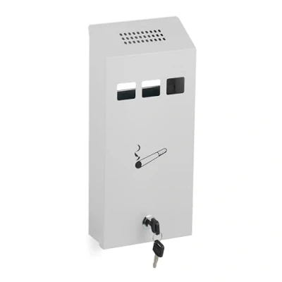 Image of Relaxdays Wall Ashtray for Outside, Weatherproof, Lockable, with Mounting Material, HWD: 32.5 x 15 6 cm, White, Iron