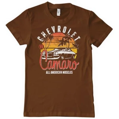 Image of Chevrolet Officially Licensed Camaro Sunset Mens T Shirt (Brown), Large