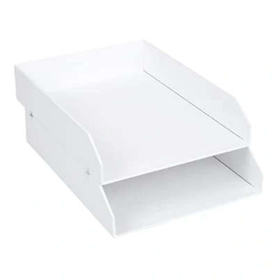 Image of Bigso Box of Sweden Set 2 Letter Tray for the Office Stackable Desk Storage Box, Papers, Documents etc Two Tier Fibreboard Filing and System White