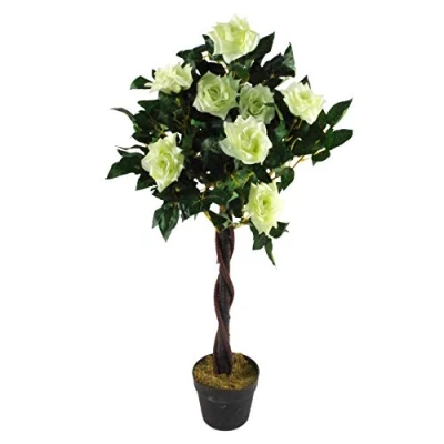 Image of Leaf Artificial, Silk, Twisted Cream Rose Tree, 90cm