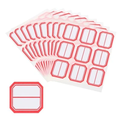 Image of M&amp;G 450 Pcs Name Tag Stickers, Labels Stickers Waterproof Adhesive Blank for Stuff Daycare Supplies Bottle Clothes Fabric Folder Office Camp, 25x33mm, Red White