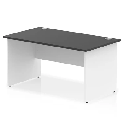 Image of Impulse 1400x800mm Straight Office Desk Black Top White Panel End Leg