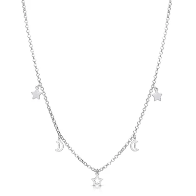 Image of Amberta Women 925 Sterling Silver Celestial Choker: Moon and Stars Necklace