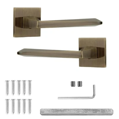 Image of Decoranddecor Antique Brass Door Handles Internal Aluminium Handle Sets for Wooden Interior Doors Bedrooms &amp; Bathroom Leda Range