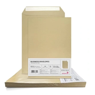 Image of 50 DIN C4 Brown Envelopes 229 x 324 mm Straight Flap Adhesive Without Window 90 g Large Format for Business Letters Invoices
