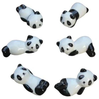 Image of Ceramic Cute China panda Chopsticks Rest Spoon Fork Knife Holder (Set of 6 PCS)