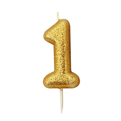 Image of Anniversary House Metallic Gold Glitter Candle, Number 1, 1st Birthday Cake Topper, 7 Centimeters, AHC90/1