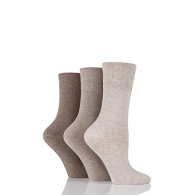Image of Gentle Grip Ladies 3 Pair Plain Cotton Diabetic Socks 4 8 Natural