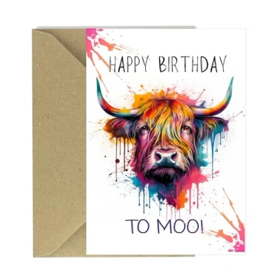 Image of Cards Highland Cow Funny Greeting For Birthdays With Envelope A5 Size