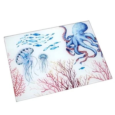 Image of Ocean Floor Glass Chopping Board 40x30cm Rectangular Sea Life Food Cutting Worktop Saver