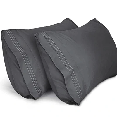 Image of Lirex Pillow Cases (2 Pack), 1800 Thread Count Embroidered Queen Size Soft Brushed Microfiber Pillowcases, Machine Washable Wrinkle Free Breathable ，Dark Grey, (50x75 cm)