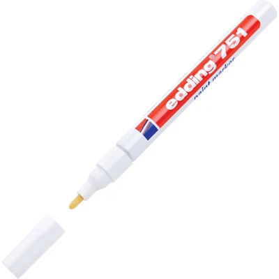 Image of edding 751 paint marker white 10 pens round tip 1 2 mm for marking and labelling metal, glass, rocks or plastic heat resistant, permanent, smudge proof waterproof