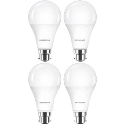 Image of SYLVANIA GLS Frosted LED Light Bulbs, B22, 8W, 806 Lumens, Warm White 2700K 4 Pack