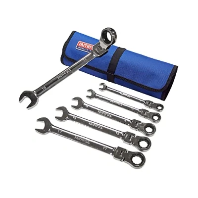 Image of Faithfull FAISPARAT6SR Flexi Head Ratchet Spanner Set 6 Piece Including Tool Rool